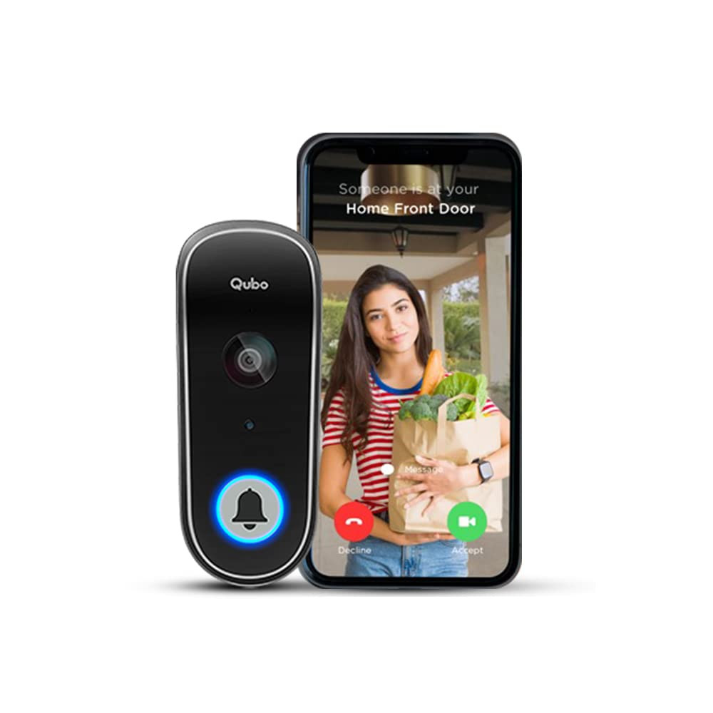 Qubo Smart WiFi Video Doorbell from Hero Group | Instant Phone Visitor Video Call | Intruder Alarm System | 1080P FHD Camera
