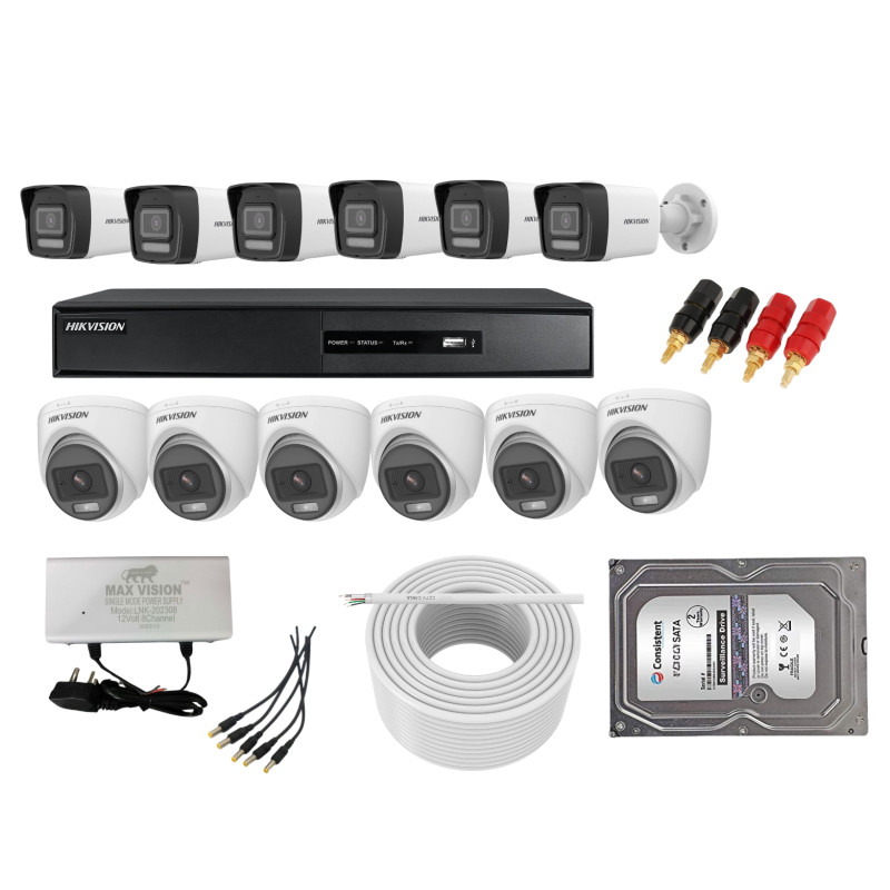 Hikvision Full HD 2MP 12 Camera Audio color Full HD DVR Kit